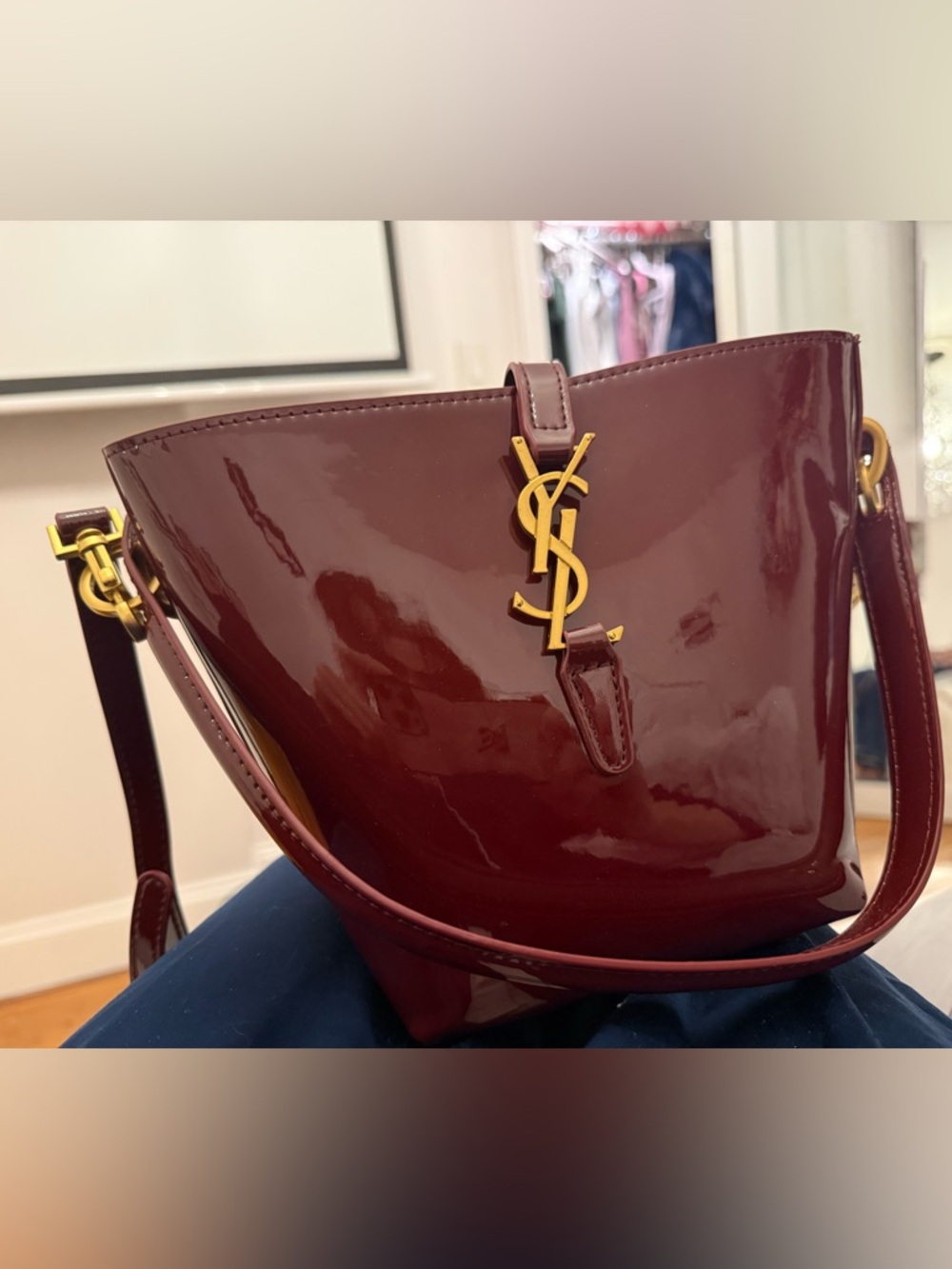 Saint Laurent Burgundy Patent Leather Tote with Gold YSL Hardware - Picture 2 of 2